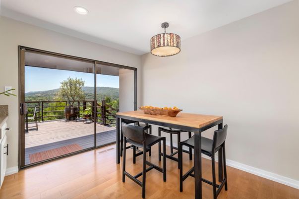 Dining room, Interior, Recessed Lighting, Wood Texture Flooring