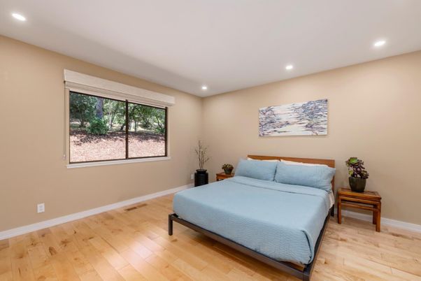 Bedroom, Interior, Recessed Lighting, Wood Texture Flooring