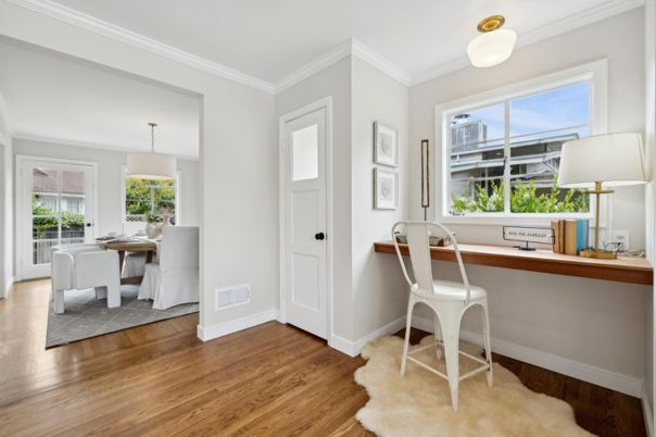 Home Office, Interior, Pendant Lights, Wood Texture Flooring
