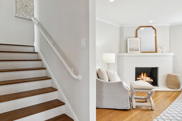 Fireplace, Interior, Recessed Lighting, Wood Texture Flooring