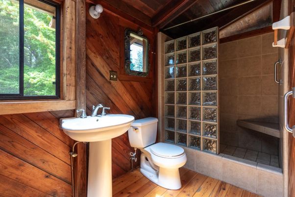 Bathroom, Interior, Wood Texture Flooring, Wooden Walls