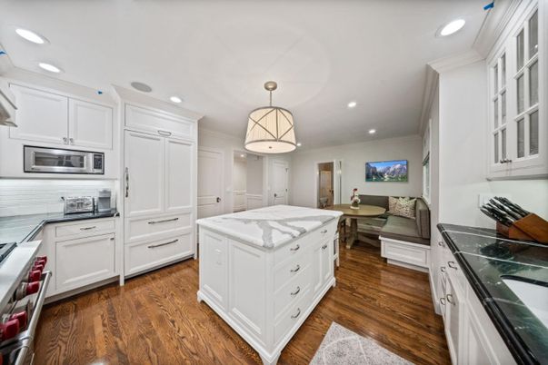 Interior, Kitchen, Pendant Lights, Recessed Lighting, Wood Texture Flooring