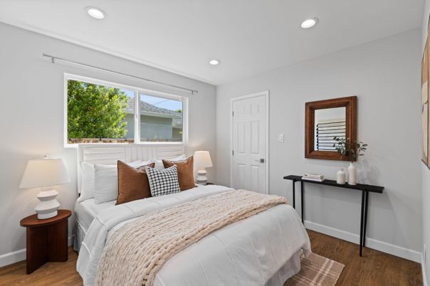 Bedroom, Interior, Recessed Lighting, Wood Texture Flooring