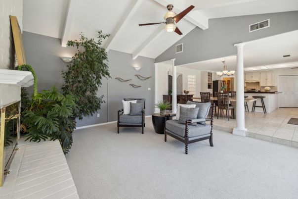 Chandelier, Dining room, Fireplace, Interior, Kitchen