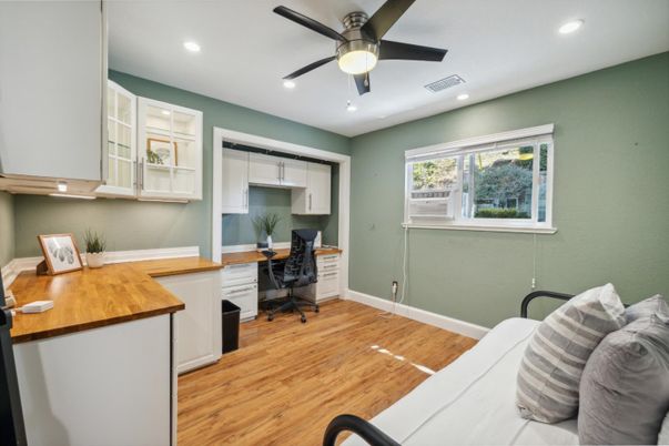 Home Office, Interior, Recessed Lighting, Wood Texture Flooring