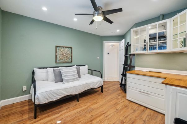 Bedroom, Interior, Recessed Lighting, Wood Texture Flooring