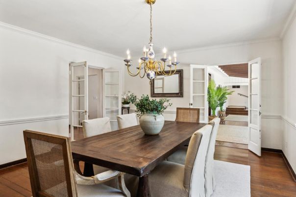 Chandelier, Dining room, Interior, Wood Texture Flooring