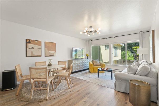 Dining room, Interior, Living room, Pendant Lights, Wood Texture Flooring