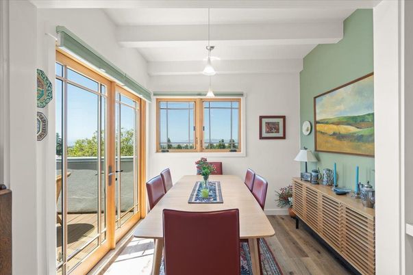 Dining room, Interior, Pendant Lights, Wood Texture Flooring