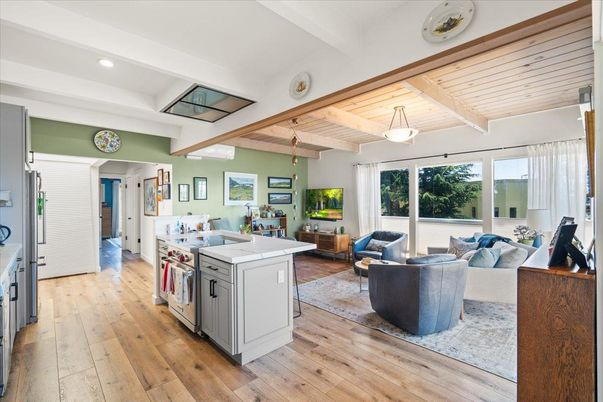 Interior, Kitchen, Living room, Pendant Lights, Recessed Lighting, Wooden Ceilings, Wood Texture Flooring