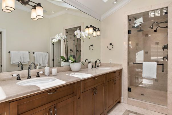 Bathroom, Dual Sink Vanities, Glass Shower, Interior, Recessed Lighting