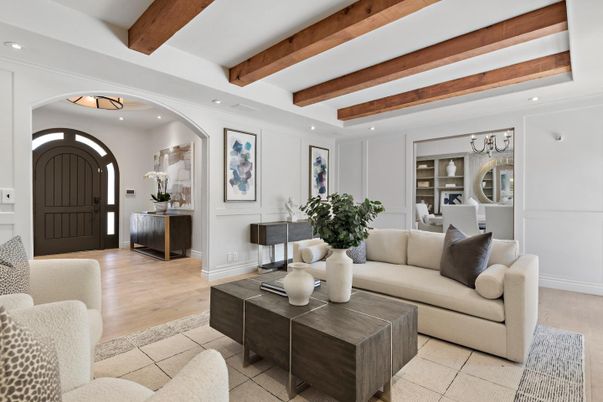 Interior, Living room, Recessed Lighting, Wooden Beams, Wood Texture Flooring