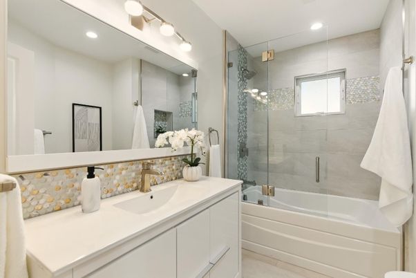 Bathroom, Glass Shower, Interior, Recessed Lighting