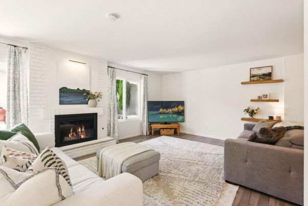 Fireplace, Interior, Living room, Stone Walls, Wood Texture Flooring