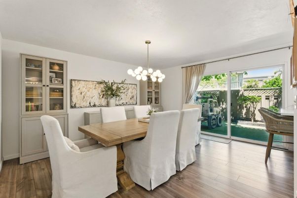 Dining room, Interior, Pendant Lights, Wood Texture Flooring