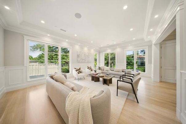 Interior, Living room, Recessed Lighting, Wood Texture Flooring