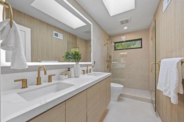 Bathroom, Dual Sink Vanities, Glass Shower, Interior, Recessed Lighting