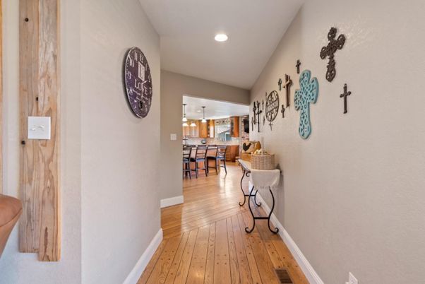 Dining room, Interior, Pendant Lights, Recessed Lighting, Wood Texture Flooring