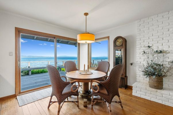 Dining room, Interior, Stone Walls, Water, Wood Texture Flooring