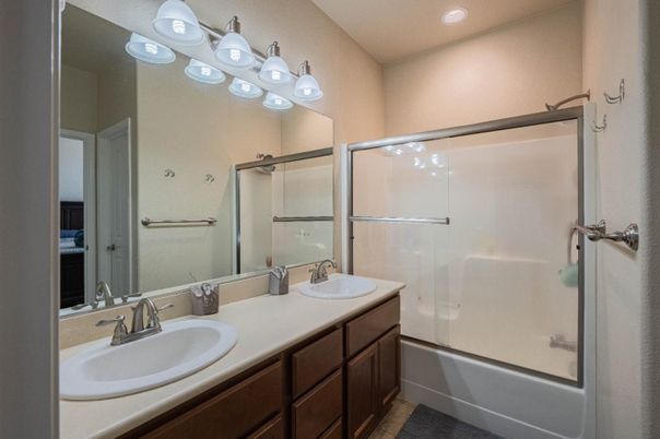 Bathroom, Dual Sink Vanities, Glass Shower, Interior, Recessed Lighting