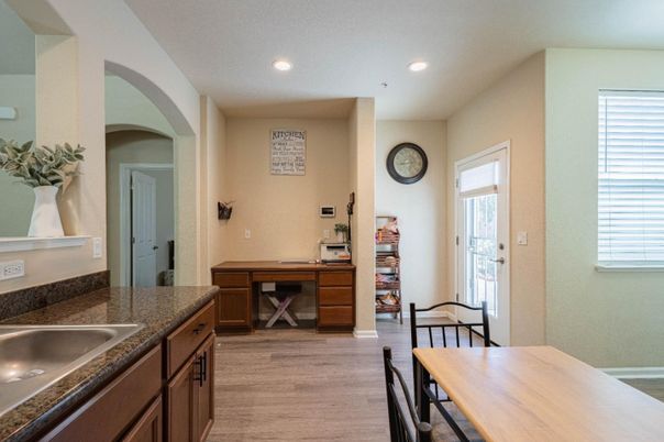 Dining room, Interior, Recessed Lighting, Wood Texture Flooring