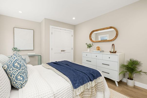 Bedroom, Interior, Recessed Lighting, Wood Texture Flooring