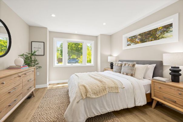 Bedroom, Interior, Recessed Lighting, Wood Texture Flooring