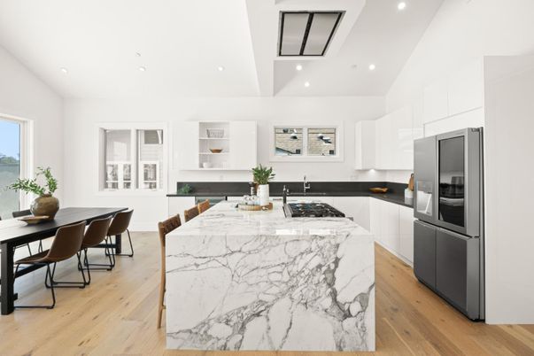 Dining room, Interior, Kitchen, Recessed Lighting, Stainless Steel Appliances, Wood Texture Flooring