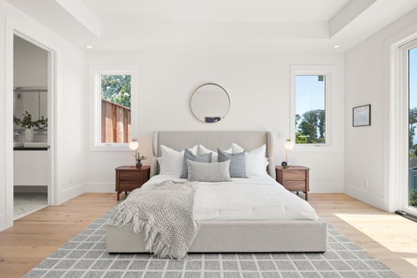 Bedroom, Interior, Recessed Lighting, Wood Texture Flooring