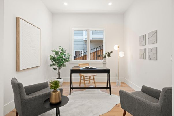 Home Office, Interior, Recessed Lighting, Wood Texture Flooring