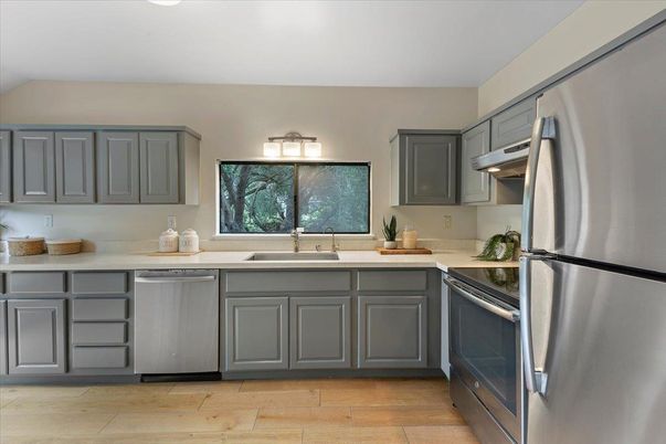 Interior, Kitchen, Stainless Steel Appliances, Wood Texture Flooring