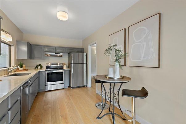 Interior, Kitchen, Stainless Steel Appliances, Wood Texture Flooring