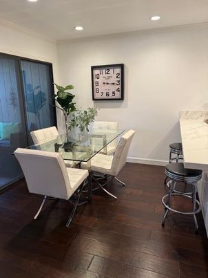 Dining room, Interior, Recessed Lighting, Wood Texture Flooring