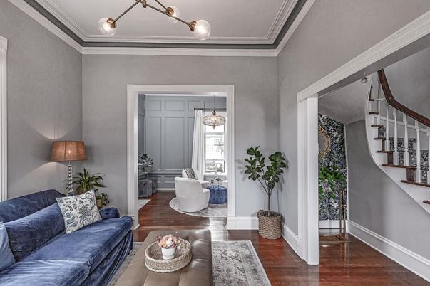 Interior, Living room, Pendant Lights, Wood Texture Flooring