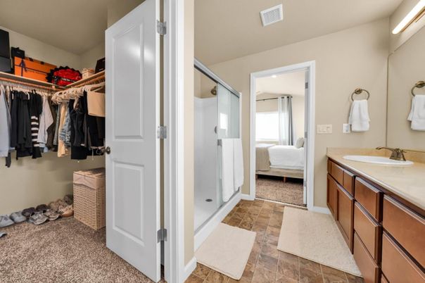 Bathroom, Bedroom, Dual Sink Vanities, Glass Shower, Interior, Walk-in Closets