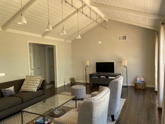Interior, Living room, Pendant Lights, Wood Texture Flooring