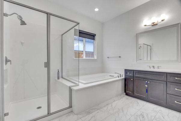 Bathroom, Glass Shower, Interior, Marble, Recessed Lighting