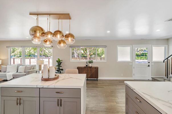 Dining room, Interior, Kitchen, Recessed Lighting, Wood Texture Flooring