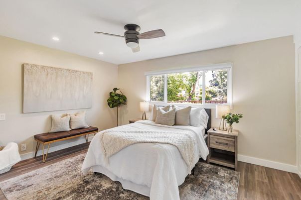 Bedroom, Interior, Recessed Lighting, Wood Texture Flooring