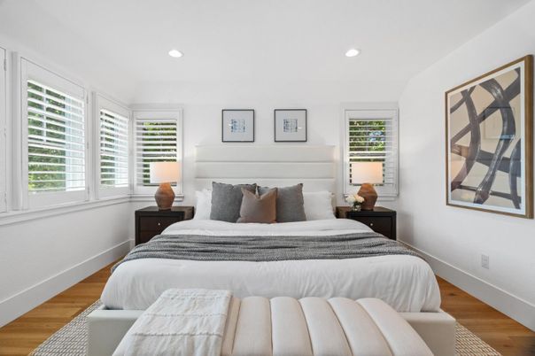 Bedroom, Interior, Recessed Lighting, Wood Texture Flooring