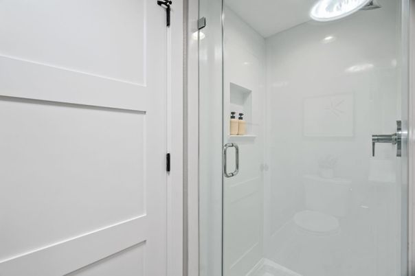 Bathroom, Glass Shower, Interior, Recessed Lighting