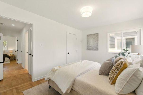 Bedroom, Interior, Recessed Lighting, Wood Texture Flooring