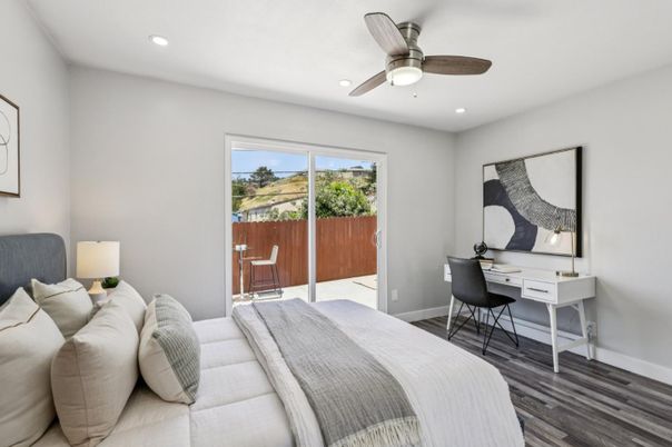 Bedroom, Home Office, Interior, Recessed Lighting, Wood Texture Flooring
