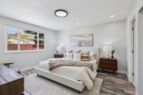 Bedroom, Interior, Recessed Lighting, Wood Texture Flooring