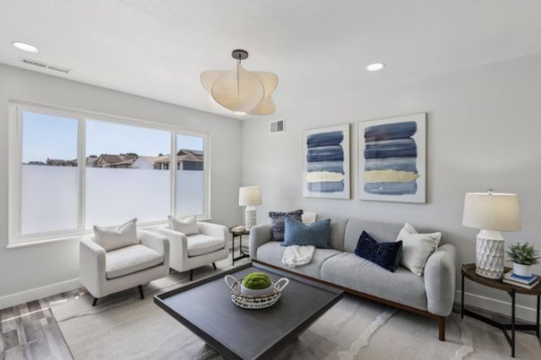 Interior, Living room, Pendant Lights, Recessed Lighting, Wood Texture Flooring