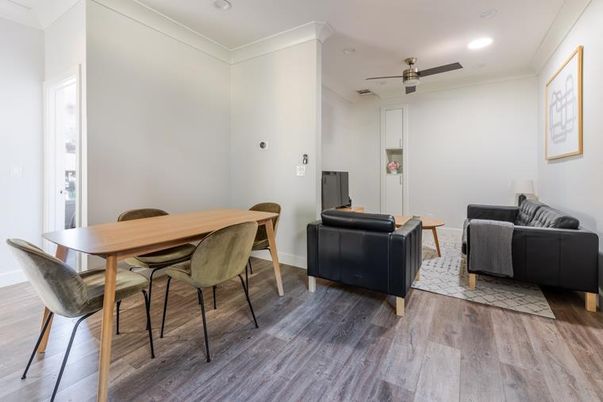 Dining room, Interior, Living room, Recessed Lighting, Wood Texture Flooring