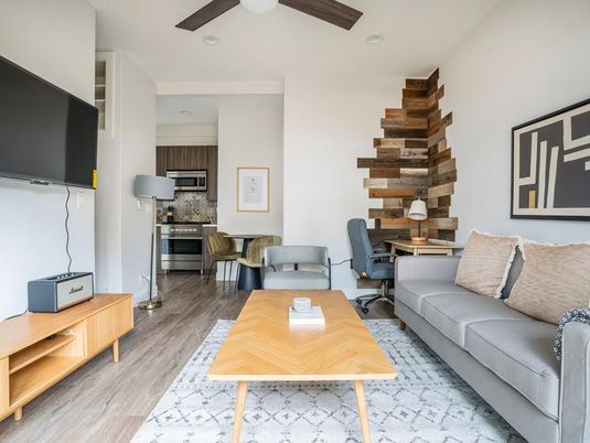 Dining room, Interior, Kitchen, Living room, Recessed Lighting, Stainless Steel Appliances, Wood Texture Flooring
