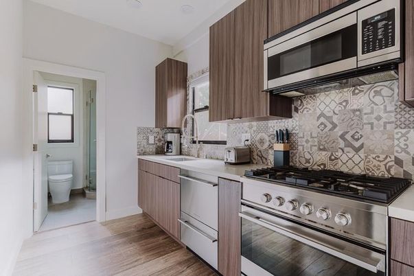 Interior, Kitchen, Stainless Steel Appliances, Wood Texture Flooring