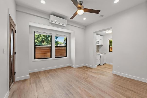 Empty room, Interior, Recessed Lighting, Wood Texture Flooring