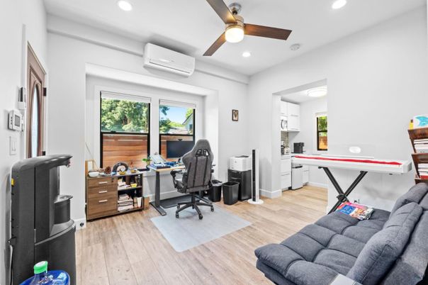 Home Office, Interior, Recessed Lighting, Wood Texture Flooring